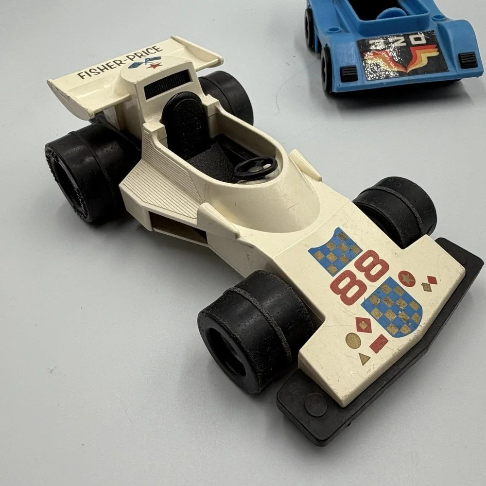 Fisher Price Adventure People Formula One Race Cars ‎ 3 Cars Red White Blue VTG